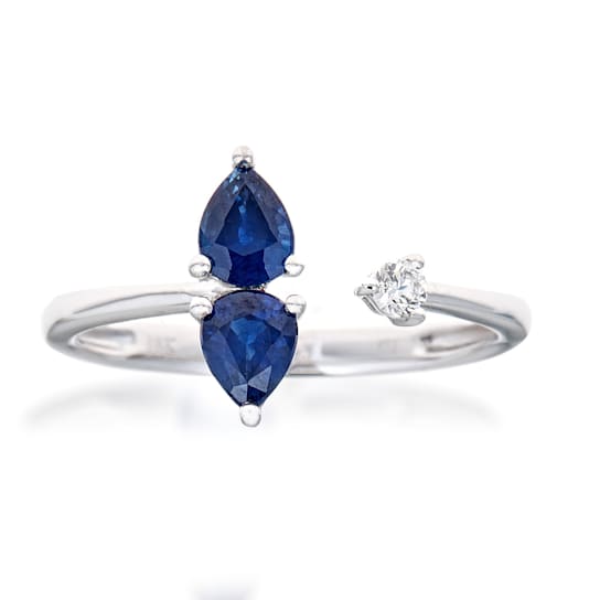 Gin & Grace 18K White Gold Real Diamond Ring (I1) with Natural Blue Sapphire