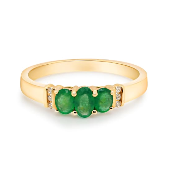 Gin and Grace 14K Yellow Gold Zambian Emerald Ring with Diamonds