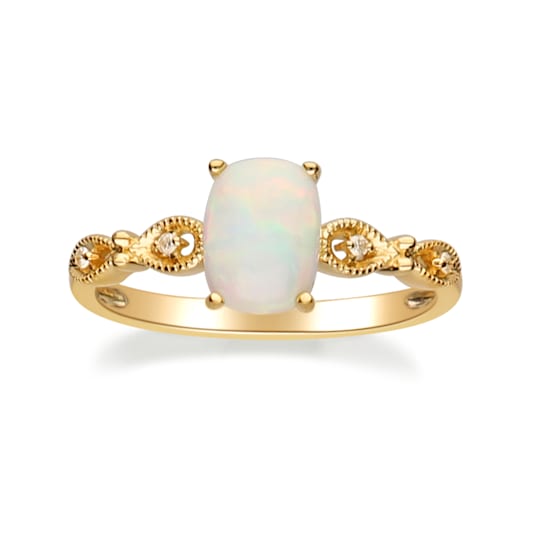 Gin & Grace 14K Yellow Gold White Natural Ethiopian Opal Diamond
(I1) Ring