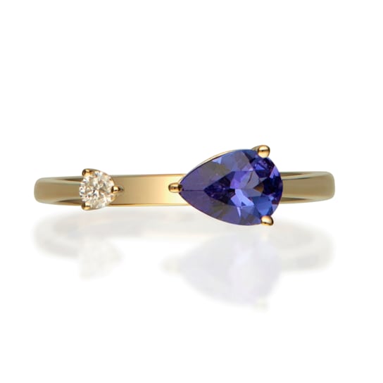 Gin & Grace 14K Yellow Gold Real Diamond Ring (I1) with Genuine Tanzanite