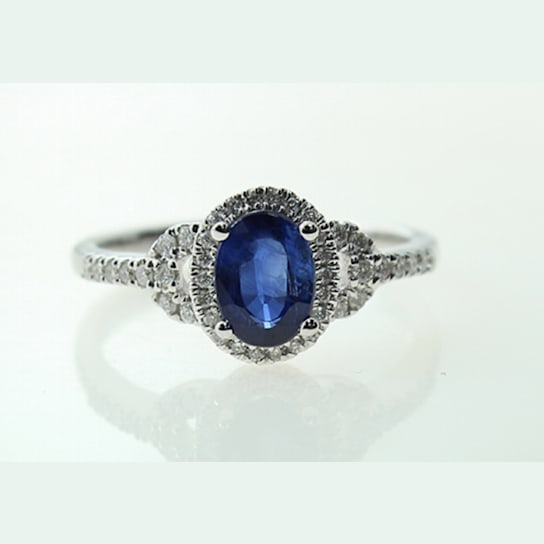 Gin and Grace 14K White Gold Natural Blue Sapphire Ring with Real Diamonds