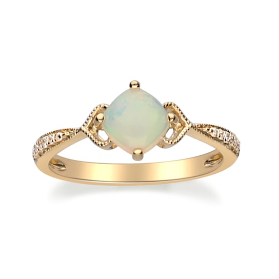 Gin & Grace 14K Yellow Gold Ethiopian Opal Ring with Diamond