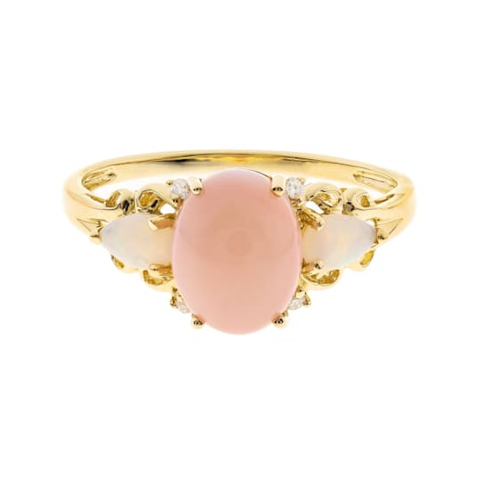 Gin & Grace 10K Yellow Gold Real Diamond Ring (I1) with Natural Pink Opal