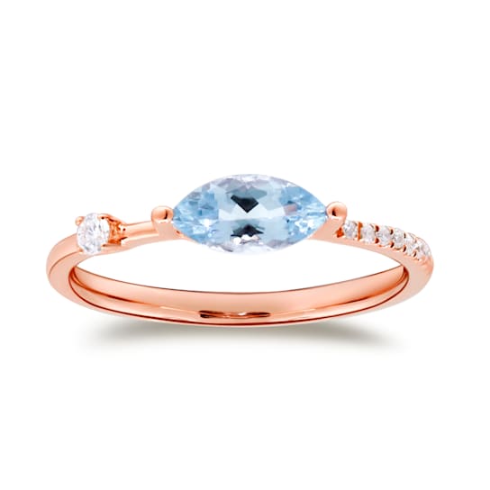 Gin and Grace 14K Rose Gold Aquamarine Ring with Diamonds