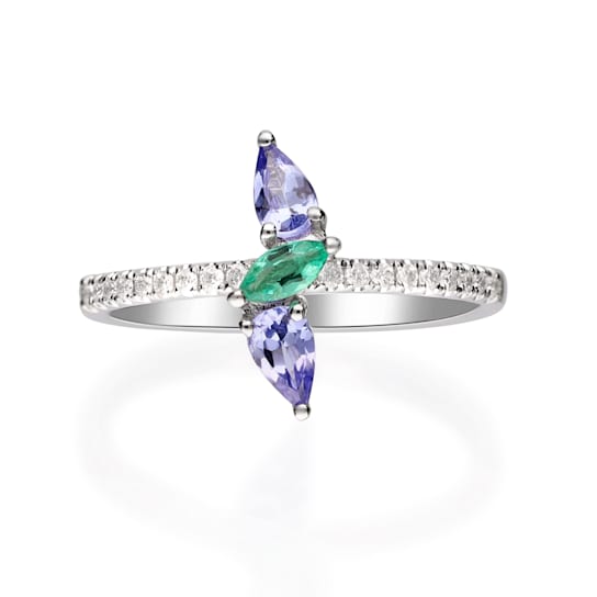 Gin and Grace 14K White Gold Natural Zambian Emerald & Tanzanite
Ring with Natural Diamonds