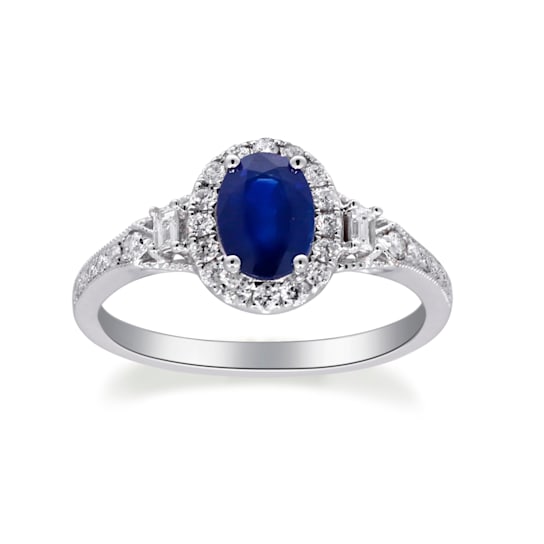 Gin and Grace 14K White Gold Natural Blue Sapphire Ring with Real Diamonds