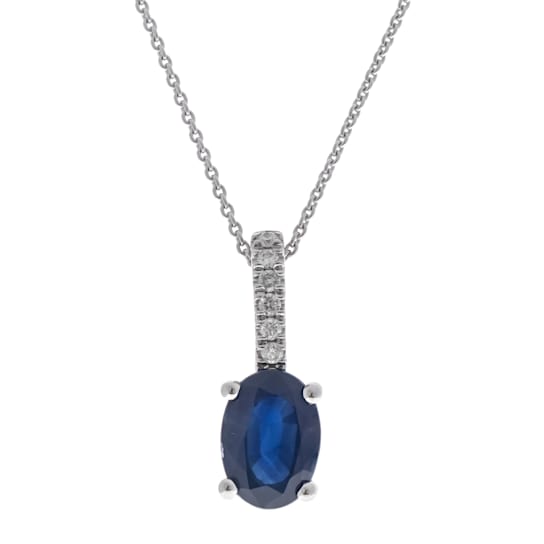 Gin and Grace 10K White Gold Blue Sapphire Pendant with Diamonds