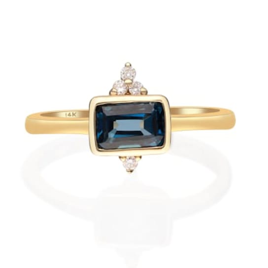 Gin & Grace 14K Yellow Gold Real Diamond Ring (I1) with Genuine
London Blue Topaz