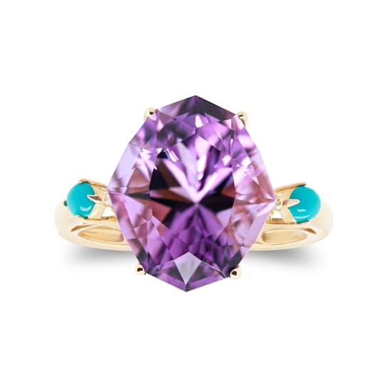 Gin & Grace 14K Yellow Gold Real Diamond Ring (I1) with Genuine
Amethyst & Turquoise
