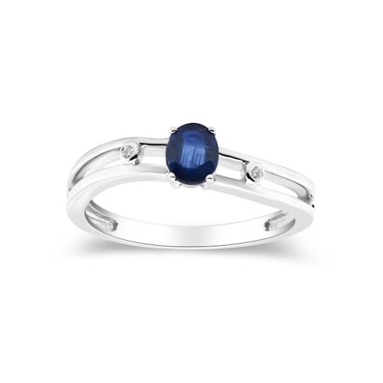 Gin & Grace 14K White Gold Natural Blue Sapphire & Real Diamond
(I1) Ring