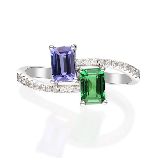 Gin and Grace 18K White Gold Zambian Emerald & Tanzanite Ring with Diamonds