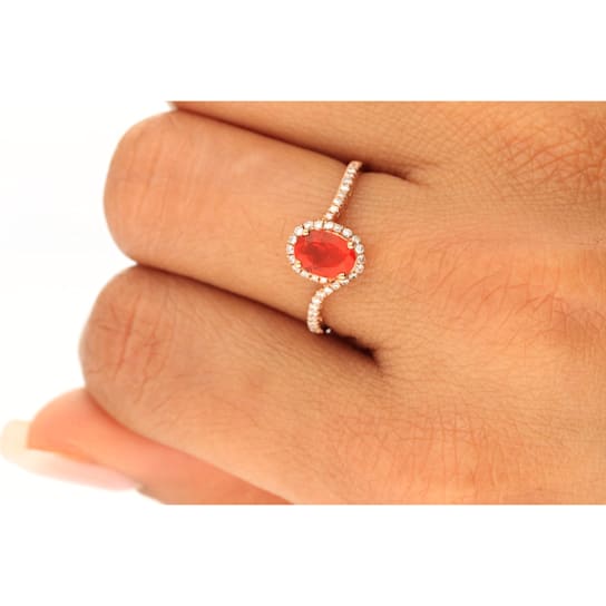 Gin & Grace 10K Rose Gold Real Diamond Anniversary Engagement Ring
(I1) with Natural Fire Opal
