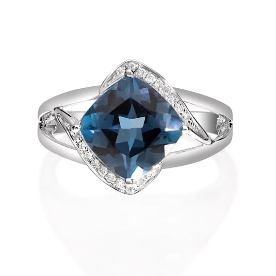 Gin & Grace 10K White Gold Real Diamond Ring (I1) with Genuine
London Blue Topaz