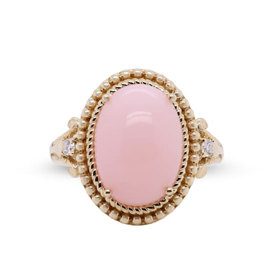 Gin and Grace 14K Yellow Gold Natural Pink Opal Ring with Real Diamonds