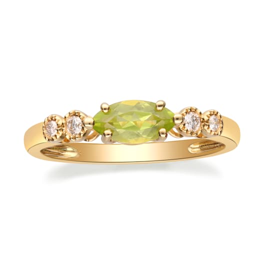 Gin & Grace 14K Yellow Gold Real Diamond Ring (I1) with Genuine Peridot