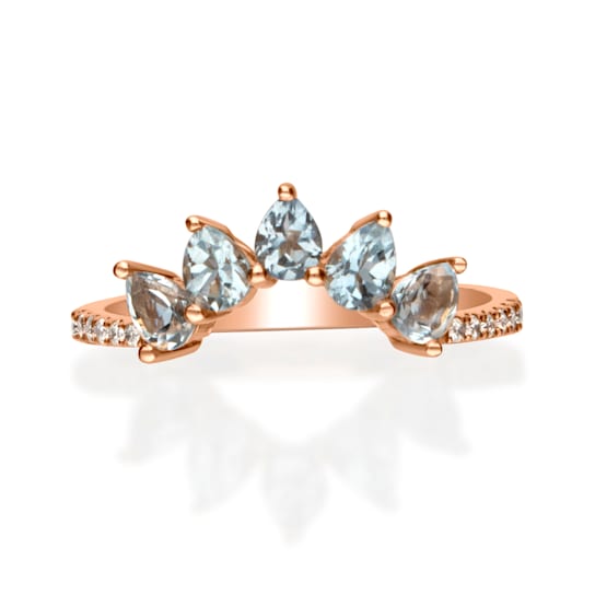 Gin & Grace 18K Rose Gold Real Diamond Ring (I1) with Blue Genuine Aquamarine