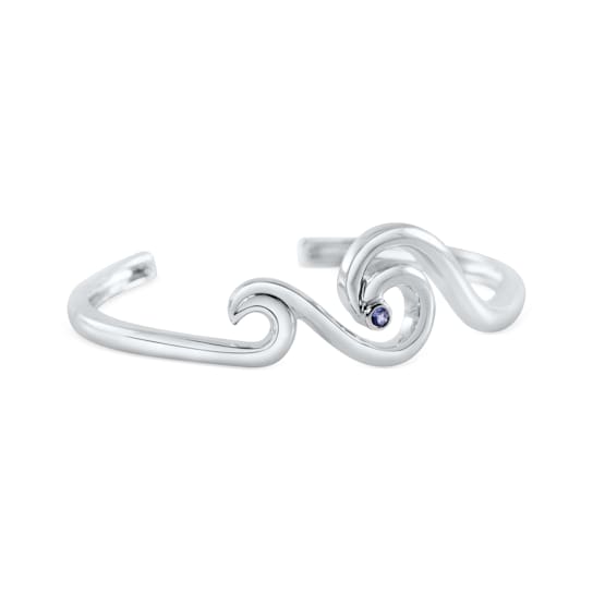 Sterling Silver Wave Cuff Bracelet with Blue CZ Accent.