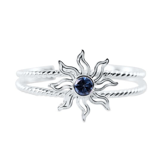 Sterling Silver Sun Cuff Bracelet with Blue CZ Center.