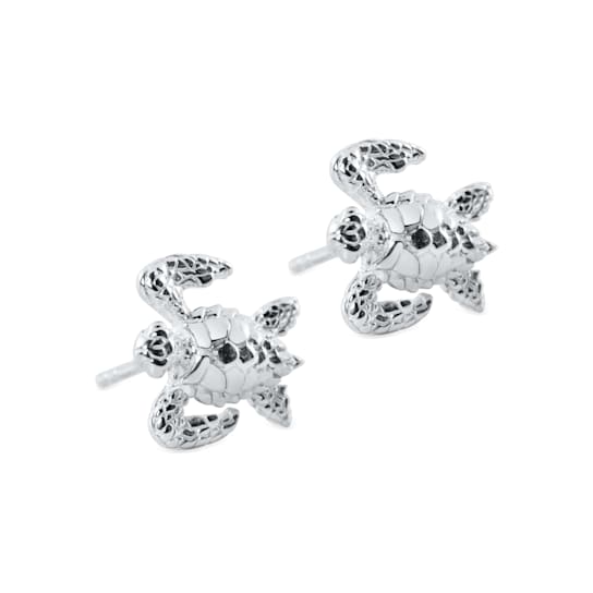 Sterling Silver Sea Turtle Stud Earrings.