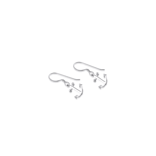 Sterling Silver Anchor Dangle Earrings with Blue CZ Accents.