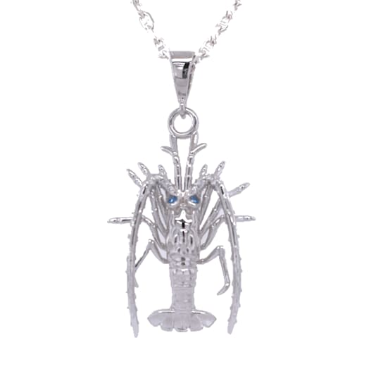Sterling Silver Lobster Pendant with Blue CZ Accents.