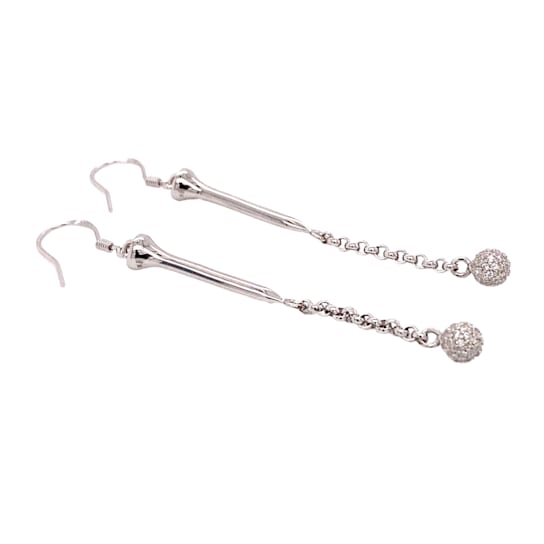 Sterling Silver Golf Tee and Ball Crystal Accent Dangle Earrings