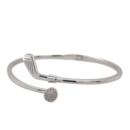 Sterling Silver Golf Club and Ball Bangle Bracelet with Crystal Accents.