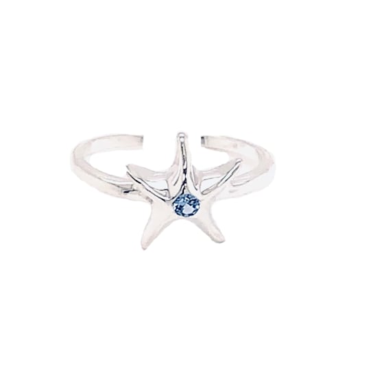 Sterling Silver Starfish Toe Ring with Blue CZ Center.
