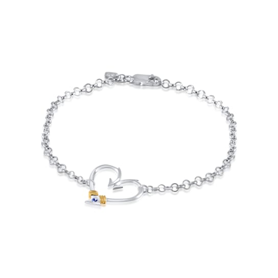 Sterling Silver Fishing Hook Heart Anklet with Blue CZ Accent.