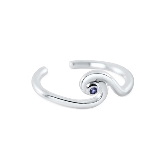 Sterling Silver Wave Toe Ring with Blue CZ Center.