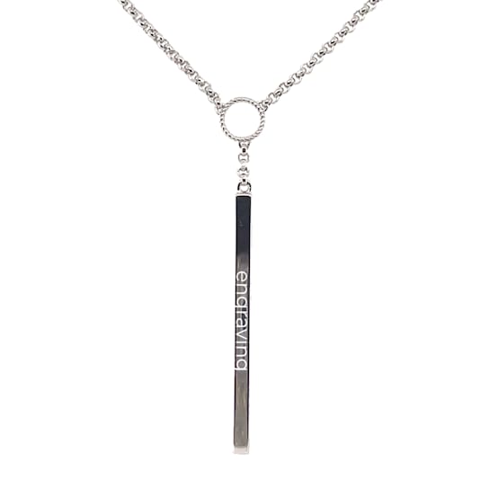 Sterling Silver Solid Bar Lariat Necklace with Rolo Chain.