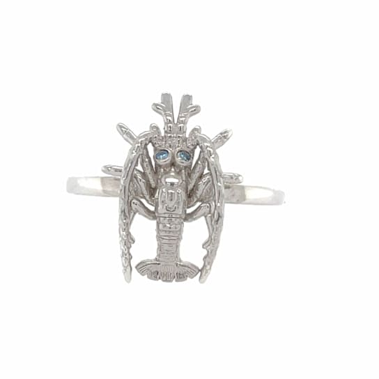 Sterling Silver Lobster Ring with Blue CZ Accents.
