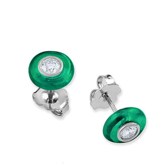 Belle Ciambelle-18K WG studs set with 0.10ctw diamonds and green
chrysoprase doughnut.