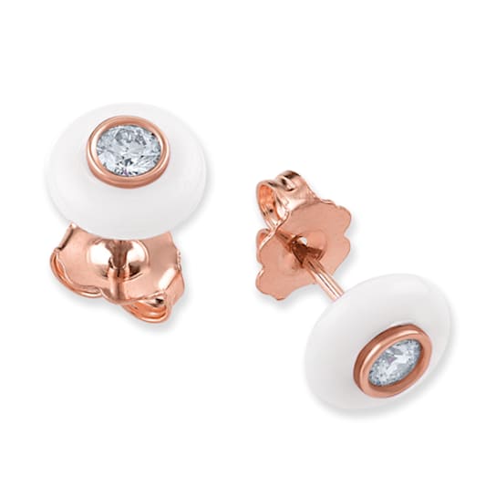 Belle Ciambelle-18K RG studs set with 0.10ctw diamonds and white onyx doughnut.