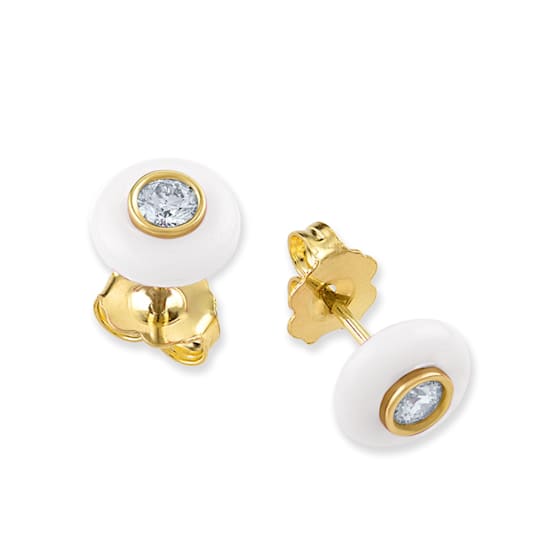 Belle Ciambelle-18K YG studs set with 0.10ctw diamonds and white onyx doughnut.