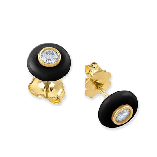 Belle Ciambelle-18K YG studs set with 0.10ctw diamonds and black onyx doughnut.