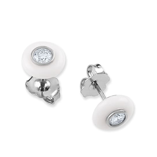 Belle Ciambelle-18K WG studs set with 0.10ctw diamonds and white onyx doughnut.