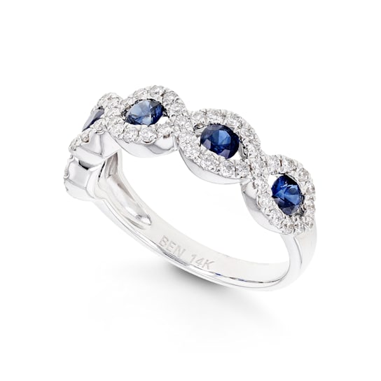Round Diamond and Sapphire 14K White Gold Ring