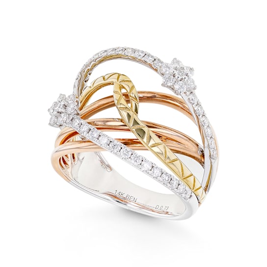 Round Diamond 14K Tri-Color Gold Ring