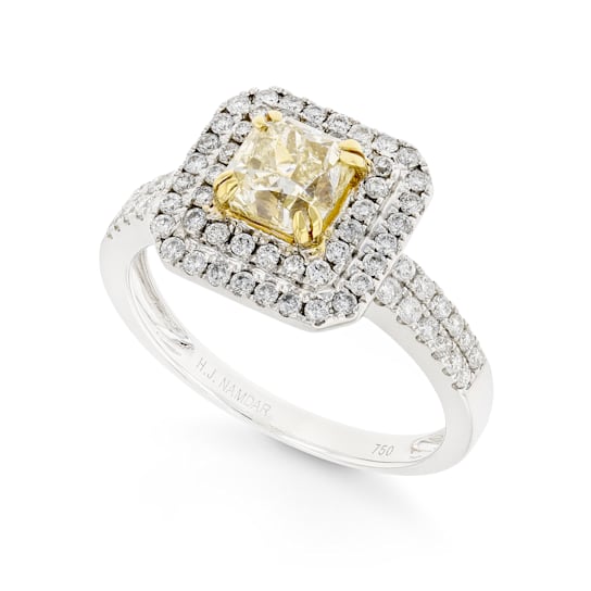 Double Rows Diamond Cushion Halo 18K White Gold Ring