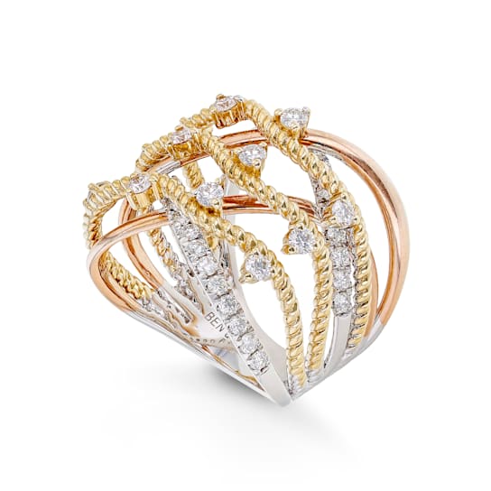 Round Diamond 14K Tri-Color Gold Ring