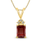 14K Yellow Gold 8x6MM Emerald Shaped Garnet and Three Stone Diamond Pendant
