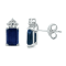 14K White Gold 6x4MM Emerald Shaped Sapphire and Three Stone Diamond Earrings