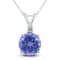 14K White Gold 5MM Round Tanzanite and Diamond Pendant