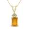 14K Yellow Gold 6x4MM Emerald Shaped Citrine and Three Stone Diamond Pendant