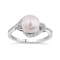 10kt White Gold 8mm Round Freshwater Pearl & Diamond Ring