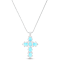 Larimar Oval Cross Rhodium Over Sterling Silver Adjustable Necklace