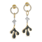 18K Yellow Gold White Diamond And Black Ceramic Leaf Earrings 1.62ctw