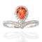 Peach Orange Lab Created Pear Shaped Padparadscha Sapphire &
Moissanite Rhodium Over Silver Ring