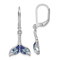 Rhodium Over Sterling Silver Polished Crystal Whale Tail Dangle Earrings